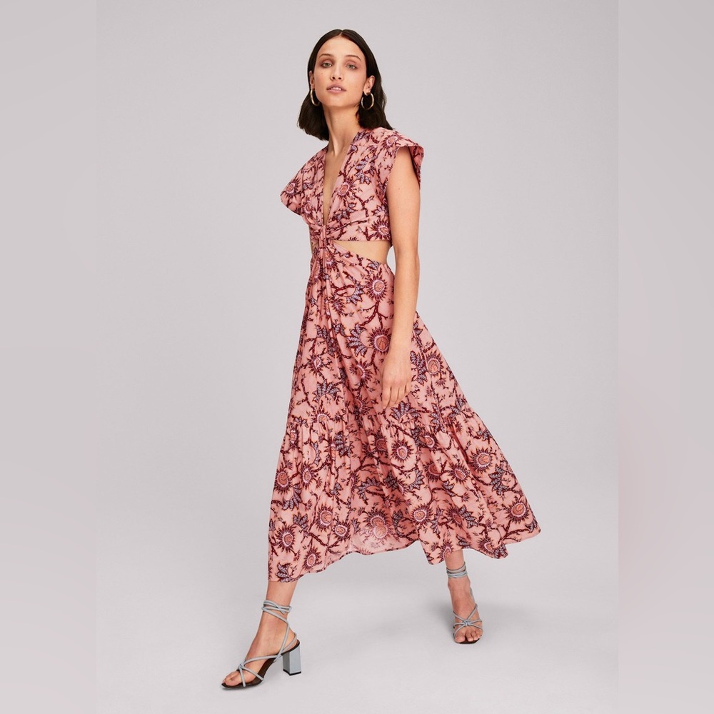 A.L.C Alexandria Pink Floral Cutout Midi Dress - Size 0